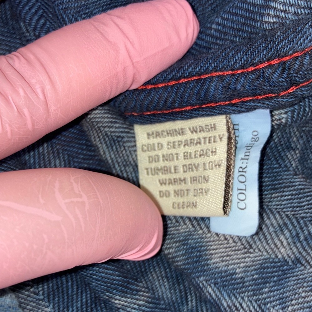 Ryan Michael Womens Indigo Plaid Western Shirt Acid Wash Cotton R1705FH Large - Picture 5 of 6